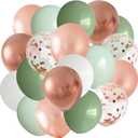 ANSOMO Sage Green & Rose Gold Latex Balloons 12 Inch 50 Pcs | Matte White Pink Spring Chrome, Confetti Balloons, Wedding Birthday Bridal Baby Shower, Graduation Dcor Supplies