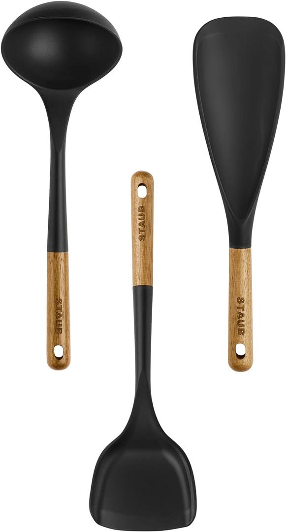 Staub Silicone with Wood Handle 2-pc Cooking Utensil Set (Black)