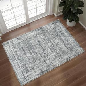 Entryway Rug 2x3, Washable Non Slip Door Mat Indoor Entrance,Low Pile Soft Non Shedding Small Rug, Vintage Boho Area Rug for Entrance, Kitchen, Bedroom, Hallway, Grey