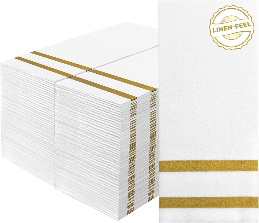 Napkins Disposable Guest Towels Linen-Feel Decorative Napkins Soft and Absorbent Dinner Paper Hand Towels for Bathroom Party Powder Room Hotel Fancy Restaurant (100, Gold)