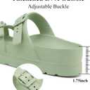 Womens Platform Sandals with Arch Support, Adjustable Buckle Beach Sandal Woman Comfort Lightweight Ultra Cushion EVA Slides (Green)