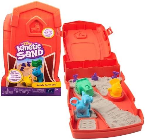 Kinetic Sand, Sandy Farm Set with 12oz Play Sand, 6 Tools & Molds, Reusable Barn Storage Case, Sensory Toys, Kids Toys for Girls & Boys Ages 3 and up