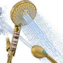 SR SUN RISE Filtered Shower Head with Handheld High Pressure 9 Spray Mode Showerhead Detachable Shower Head Water Softener Filters Beads for Hard Water Remove Chlorine 1 Filter Brushed Gold