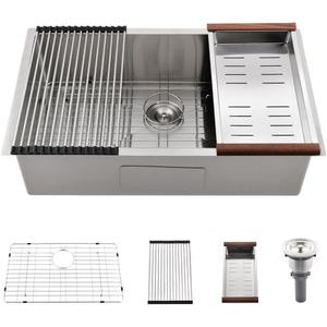 27 Inch Undermount Kitchen Sink -Bokaiya 27x19 Stainless Steel Undermount Sinks 18 Gauge Deep Single Bowl Kitchen Sinks with Colander