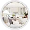 Rustic Farmhouse Mirror,28" White Natural Wooden Circle Wall Mirror,Round Decorative Wall Hanging Mirror with Beads for Bedroom, Living Room or Entryway