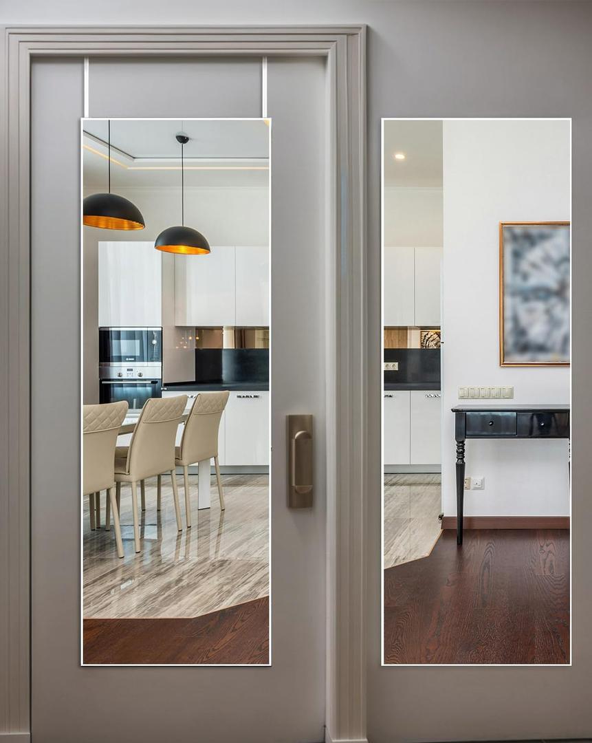48"x14" Over-The-Door Full Length Mirror - No Drill Hanging with Metal Hooks, Shatterproof Glass & Aluminum Frame for Bathroom, Bedroom, Entryway DecorWhite