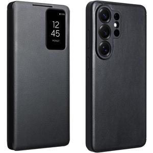 Genuine Leather Smart Case for Samsung Galaxy S26 Ultra Light Phone Cover with Smart View Case for S26 Ultra(Only for S26 Ultra Black)
