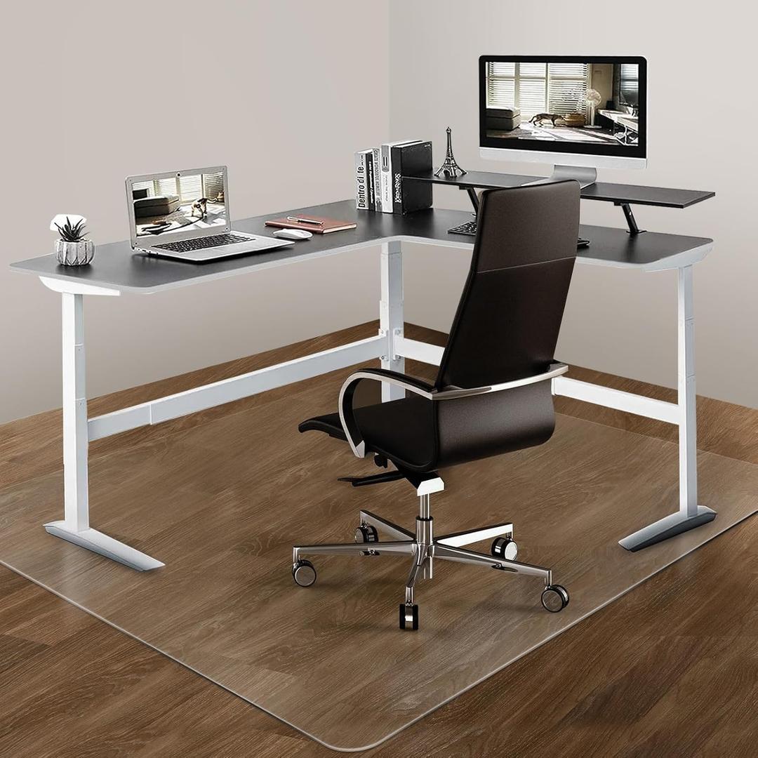 Office Chair Mat for Hardwood Floor: 63"x 51" Extra Large Floor Mat for Rolling Chair and Computer Desk, Clear Chair Mat Heavy Duty Plastic Protector for L Desk, Home, Gaming Easy Glide, 63"x51" without lip