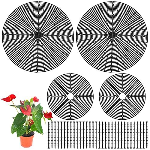 Newtay 4 Pcs Plant Pot Grid Soil Protector Covers Cuttable Flower Protector 1 from Animals 20.5" 11.8" Cat Digging Stopper Plant Pot Cover with Stakes for Indoor Outdoor Gardening(Black)