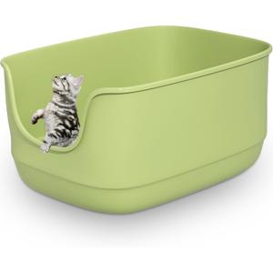 Gefryco Large Cat Litter Box with High Sided 24.6"x18.3"x12.2" - Jumbo Extra Large Open Anti - Splashing High Wall for Multiple Cats (Green) Gefryco Large Cat Litter Box with High Sided 24.6"x18.3"x12.2" - Jumbo Extra Large Open Anti - Splashing High Wall for Multiple Cats (Green)
