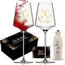 VINELUXRY 30 Years Anniversary Wine Glass Gift Set of 2 Happy 30th Anniversary Package with 2 Wine Glasses, Wine Bag, and Greeting Card Gifts for Couple Husband and Wife