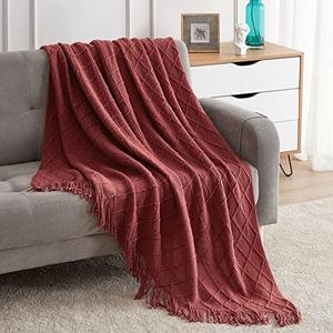 BOURINA Burgundy Throw Blanket 50x60 Inches Throw Textured Solid Soft Sofa Couch Decorative Knit Blanket, Burgundy 