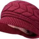 HINDAWI Women Winter Warm Knit Hat Wool Snow Ski Caps with Visor (Red)