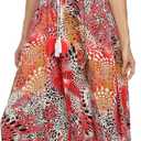 VintageClothing Women Floral Maxi Dresses Boho Button Up Summer Dress (Red, L)