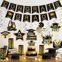 Rossesay 23 Pcs Graduation Black and Gold Party Decorations 2026 Congrats Grad Party Supplies with Banner Hanging Swirls Lanterns Candles for Class of 2026 Celebration High School College