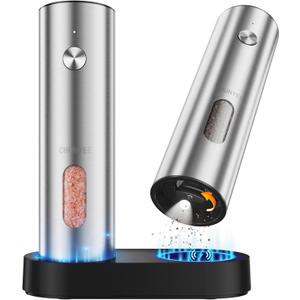 Electric Salt and Pepper Grinder Set with Rechargeable Base - Upgraded Large Capacity, Refillable Pepper Mill Set with LED Light & Adjustable Coarseness, Ideal for Kitchen, Outdoor, BBQ & Gift Giving