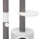 TRIXIE Pilar Cat Scratching Post 39.4 Inch - with Durable Sisal Rope (Gray) and Condo, Two Platforms, Top Platform with Backrest & Dangling Cat Toy - in Gray