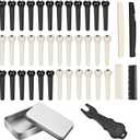 36PCS Acoustic Guitar Bridge Pins Pegs with 2 PCS Guitar Saddle Nut and Bridge Pin Puller Remover, Ivory & Black