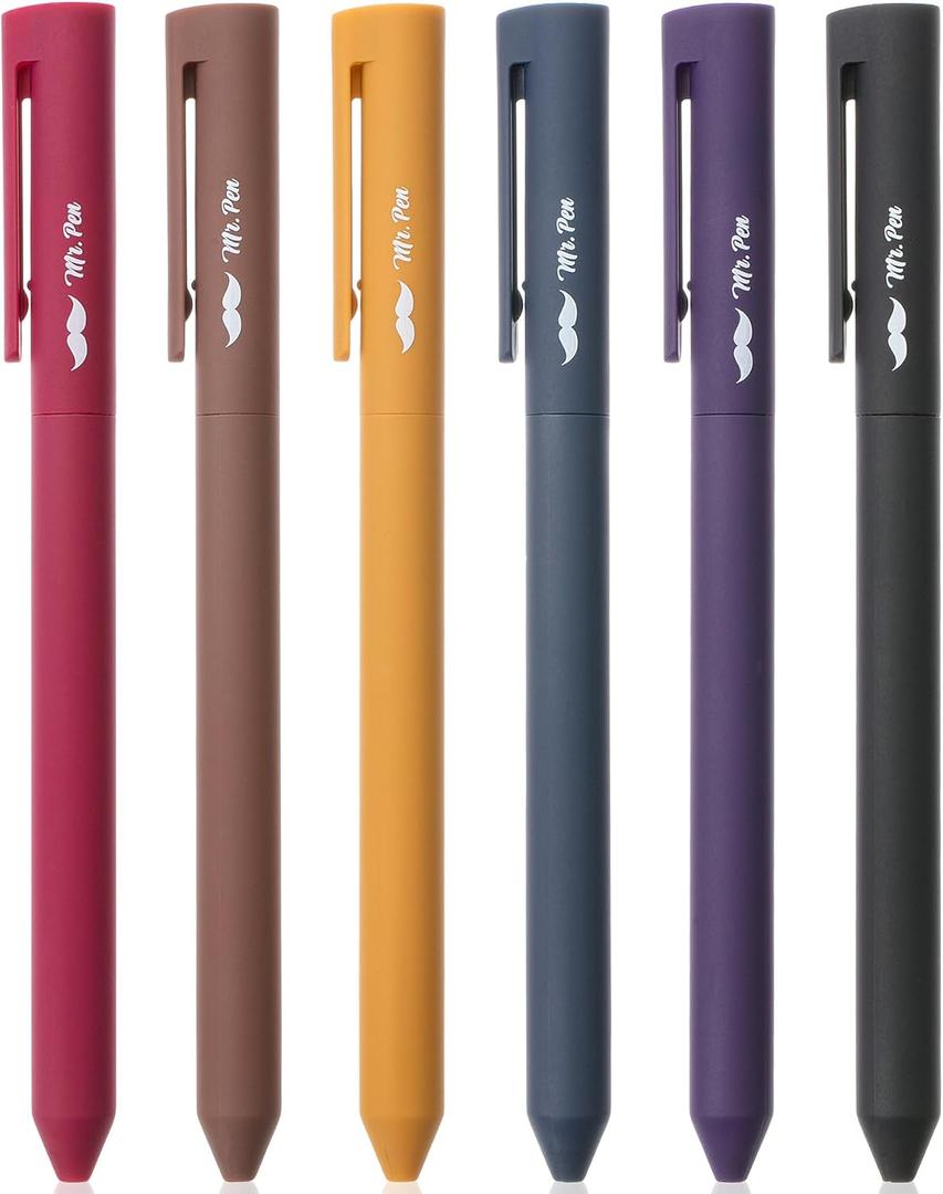 Mr. Pen- Retractable Gel Pens, 6 Pack, Vintage Color Ink, Silicone Barrel, Fine Point 0.5 mm, Fast Dry, Smooth Writing, Cute Gel Ink Pens for Drawing, Writing Planner and School Supplies