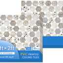 LooYee 24 PCS 2x2 Ft Faux Printed PVC Ceiling Tiles, 24x24 Inch Concentric Circle Mosaic Ceiling Panels, Waterproof Washable Cuttable Material Ideal for Living Room Bedroom Basement Cover 96 Sq.Ft