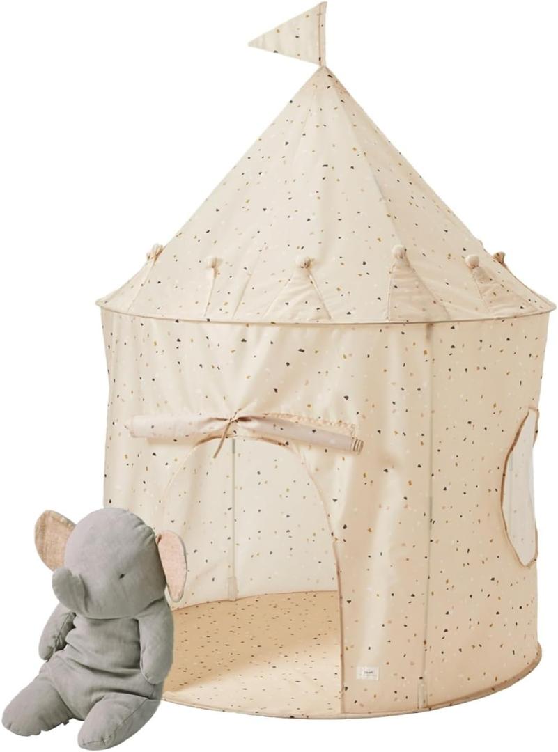 3 Sprouts Kids Play Tent - Sustainable Recycled Fabric  Fun Spacious Childs Playhouse for Indoor Games for Boys & Girls - Durable Fort Pop Up House for Toddlers & Children Age 3-10 - Terrazzo Beige