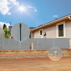 200'' Retractable Baby Gates Extra Wide,34" Tall Retractable Dog Gate for Doorways, Stairs, Hallways, Decks, Garage,16 FT Indoor/Outdoor Grey Retractable Gate with Fiberglass Reinforcement Rods (Gray)