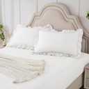 Homiest 2-Pieces Ruffle Pillow Case & Fitted Sheet Set, White Twin Sheets with Ruffled Pillow Shams, 15 Inch Deep Pocket, Cute & Coquette Microfiber Bed Set for Decorating Bedroom Hotel