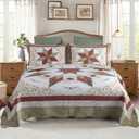 YAYIDAY Quilts Queen Size Patchwork Bedspread Set - 100% Cotton Reversible Breathable Red Star Geometric Quilted Quilt with Pillow Shams Fit All Seasons