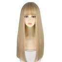 22 Inches Long Straight Hair for Women Blonde Synthetic Hair Natural Golden Wig With Bangs Party Cosplay Wig (White Gold)