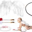 AMOR PRESENT Baby Angel Wings, 5PCS Newborn Photoshoot Clothes White Angel Feather Wing Baby Cupid Costume Set with Headband Bow Swords Photo Prop Outfit 0-18 Months