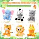 RoundFunny 6 Pcs Small Stuffed Safari Animals Bulk, 7 Inch Jungle Animals Stuffed Toys, Adorable Plush Lion Zebra Giraffe Tiger Hippo Elephant for Baby Shower Safari Jungle Themed Party Student Award