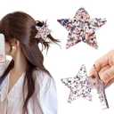 4th of July Star Hair Claw Clips Red White Blue Glitter Patriotic Acrylic Hair Claw for Women Star Shaped Hair Clips for Independence Day, Strong Hold USA Flag Hair Accessories for Thick & Thin Hair