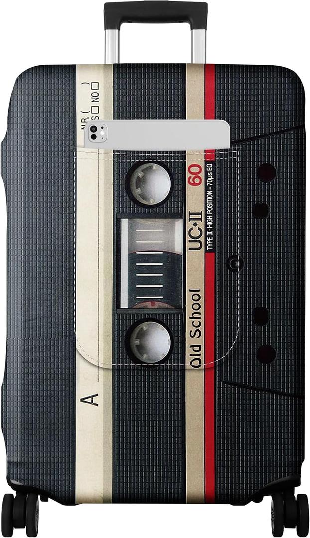 Slohif Luggage Cover for Suitcase Tsa Approved Protector - Luggage Sleeve Large Suit Case Cover Travel Stretch Baggage Case Protective Washable Fit 24-27 Inch Black Tape, Medium