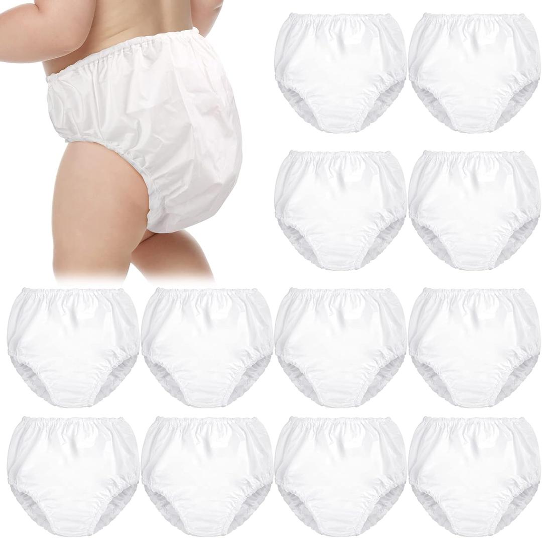 Funtery 12 Packs Waterproof Plastic Pants for Toddlers Reusable Diaper Covers Unisex Baby Potty Training Underwear Covers (X-Large, White)