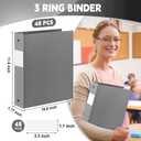 Henoyso 48 Pcs Gray 1.5 Inch 3 Ring Plastic Binder Bulk, 1 1/2 Inch Soft Flexible Binders Three Round Rings Fit 8.5x11 Papers for School Office Home File Organization Supplies