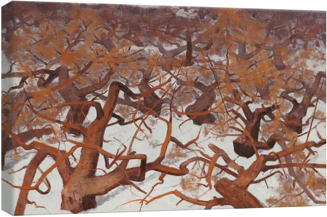 PHOENIX Winter Forest Wall Art Decor Framed Canvas Tangled Tree Subtle Impressionist Rustic Seasonal for Office & Home Living Dining Room Bedroom 16X24 Inch