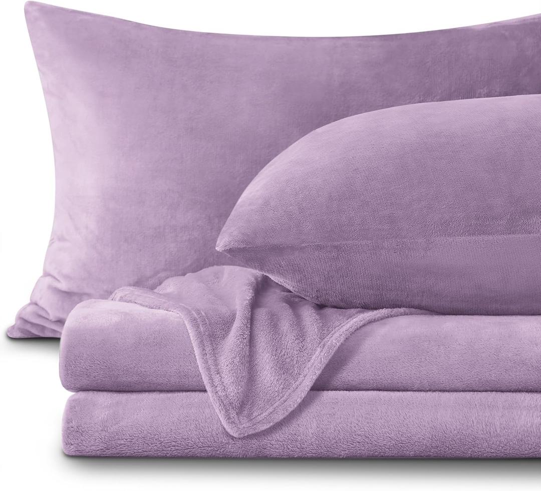 BEDELITE Flannel Sheets Full Size Lavender - Super Soft Fleece Sheets Set Fluffy Extra Plush, 4 Piece(Include Fitted Sheet, Flat Sheet, 2 Pillowcases)