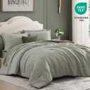 MaiRve King Comforter Set Crinkle Textured, Light Olive Green Diamond Boho Bedding Set 7 Pieces Bed in A Bag, All Season Geometric Comforter Set with Sheets, Pillowcases & Shams