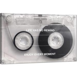 Yatsen Bridge Black and White Music Wall Art with Life Has No Rewind Enjoy Every Moment Motivation Words,Pop Culture Abstract Cassette Wall Painting Stretched and Framed Ready to Hang- 28"X44"
