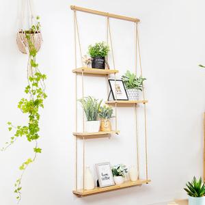 jontell Plant Wall Shelf Macrame Wall Hanging Shelf- Macrame Shelves Handmade Decorative Boho Floating Wall Shelves- Rope Shelf to Organize and Decor for Living Room, Bedroom, Bathroom, Large