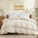 Joysoul Twin Size Down Comforter - All Season Ultra Soft Goose Down & Feather Fiber Fill, Luxury Hotel Cream Duvet Insert with Corner Tabs (68" X 88")