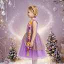 Kids Costume Wig, Rapunzel Wig for Kids, Tiara Headband Girls Tangled Braid with Colorful Flowers, Halloween Christmas Parties Rapunzel Costume Hair for Girls