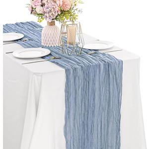 Dusty Blue 10FT Cheesecloth Table Runner Boho Gauze Fabric Table Runner Rustic Sheer Runner for Wedding Bridal Baby Shower Birthday Party Boho Table Decor（1 Pack Dusty Blue）