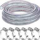 Frienda Heavy Duty Steel Wire Flexible Tubing with Fasteners PVC High Pressure Oil Drain Hose Tube Clear Wire Reinforced for Pond Marine Bilge Pump Garden Pool(10 Ft, 1-1/2 Inch Id)