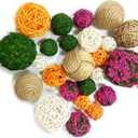 24 Pcs Decorative Balls, Wicker Balls, Moss Balls, Rattan Balls, Decorative Green Balls for Wicker Rattan Balls Set Vase Bowl Filler for Home Garden Wedding Party Decor