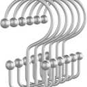 Bathway Shower Curtain Hooks Silver Shower Curtain Rings, 12 Pcs Double Hook Shower Curtain Hooks Rings Shower Curtain Hangers Rust Proof, Metal Shower Hooks for Bathroom Shower Curtain Rod