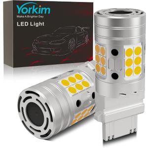 Yorkim Canbus 3157 Turn Signal Light Bulbs, Anti Hyper Flash, 3156 LED Bulb Amber with Cooling fan, 500% Brighter 3156 3057 4157 4114 LED Bulb, Pack of 2