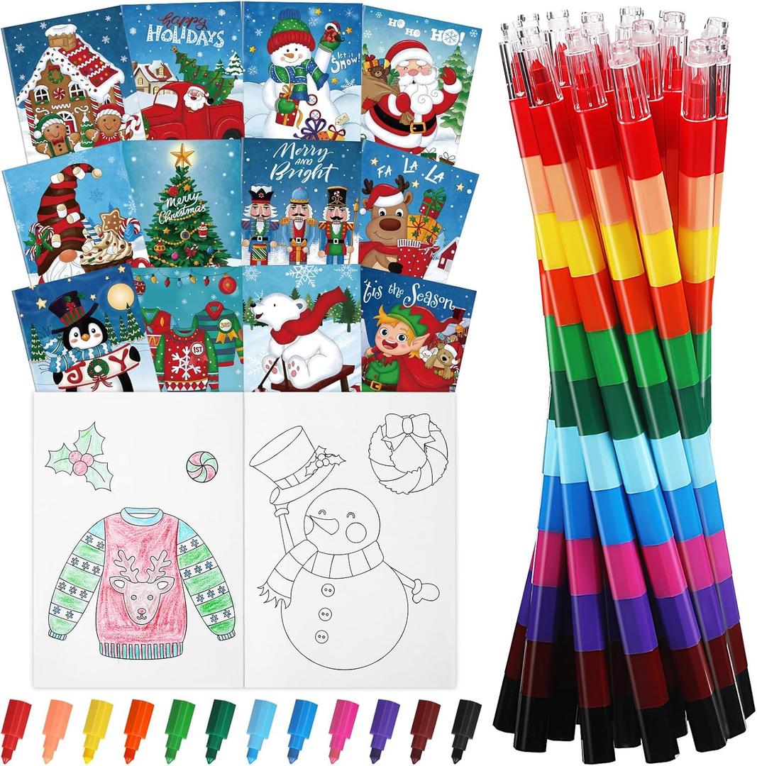 Pasimy 36 Pcs Christmas Coloring Book with Crayons Kids Xmas Drawing Books Christmas Theme Mini Coloring Book Snowman Gingerbread Sweater Activity Books for Xmas Holiday Party Goodie Bag Gift Stuffer