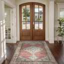 Beeiva Washable Rugs 3x5 Non Slip, Vintage Medallion Entryway Area Rug for Bedroom Indoor Medallion Ultra Thin, Low Pile Distressed Carpet for Kitchen Office Home Decor (Pink & Multi,3'x5')