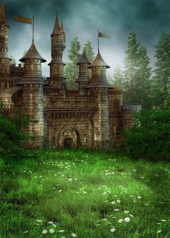 AOFOTO 4x6ft Fantasy Castle Backdrop Gothic Medieval Stone Castle Photography Background Magic Enchanted Forest Fairytale Floral Meadow Backdrop for Princess Knight Kids Birthday Photo Shoot Props